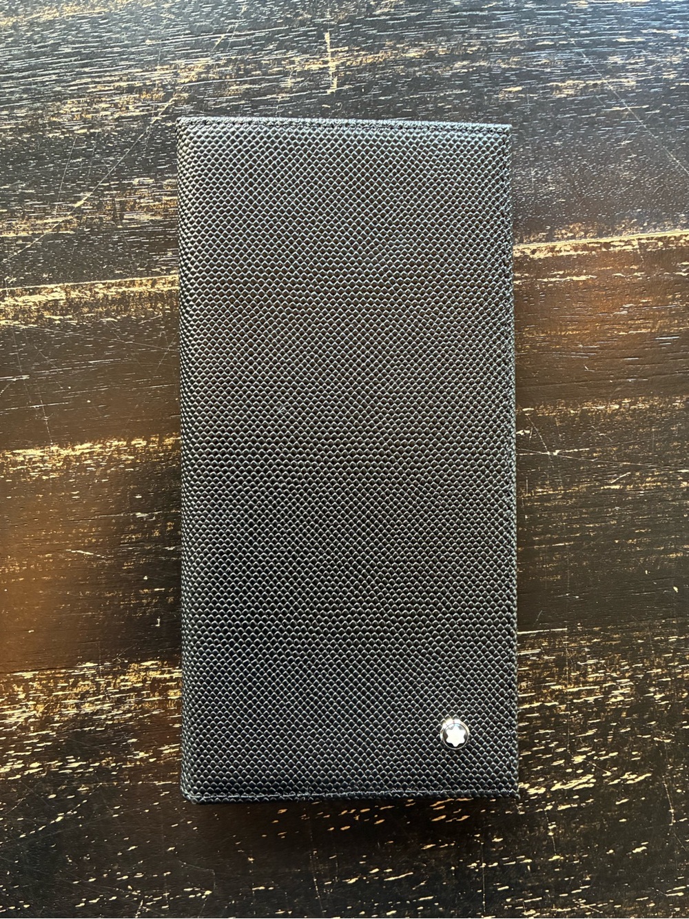 Mont Blanc Black Leather Long Wallet with Silver Logo - Copy